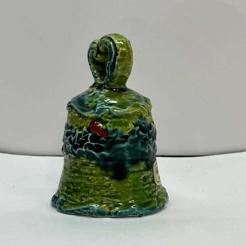 napcoware holly day ceramic green glaze bell vintage christmas 70s‎
